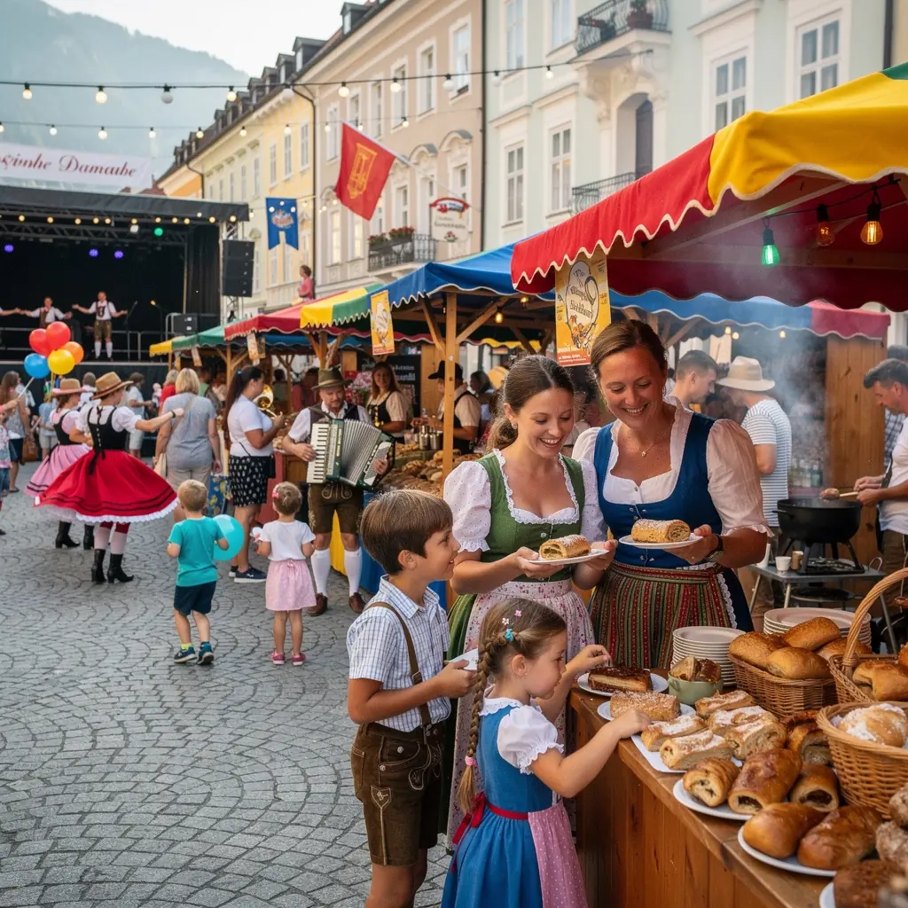 Gemütliche Wohnanlagen mit Blick auf die ruhige Wasseroberfläche der Donau.
