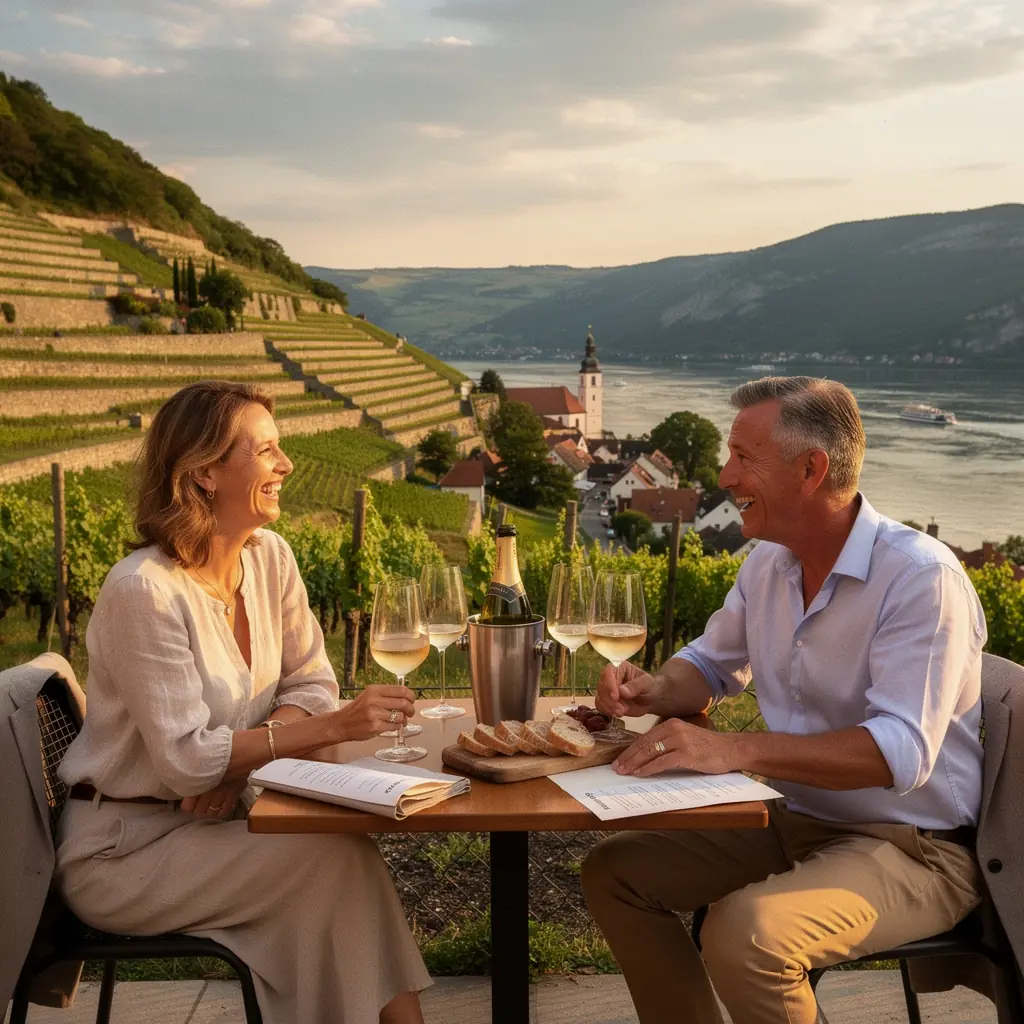 Charmante Straßen in einer historischen Stadt entlang der Donau, umgeben von Natur.