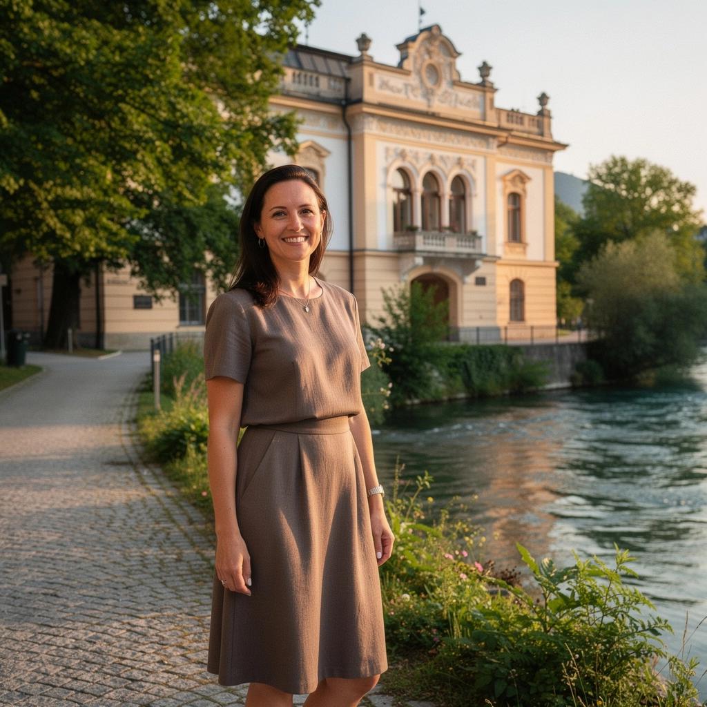 Blick auf die lebhafte Promenade mit Cafés und Geschäften am Flussufer.